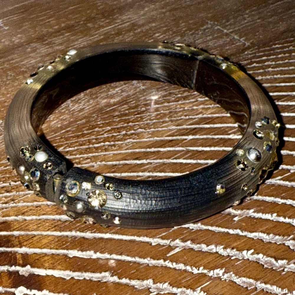 Alexis Bittar Black Embellished Hinged Bangle